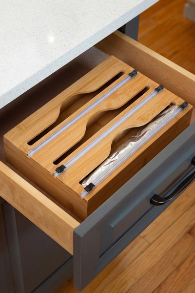 GÖNÜL Bambu Üçlü Folyoluk 33x22 cm – Streç Film, Alüminyum Folyo ve Pişirme K...