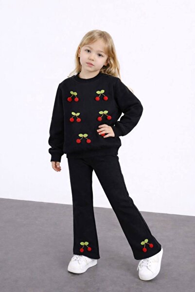 noliva bebek ve çocuk Girl's Cherry Sweatshirt Set – Festive & Casual Long Sl...
