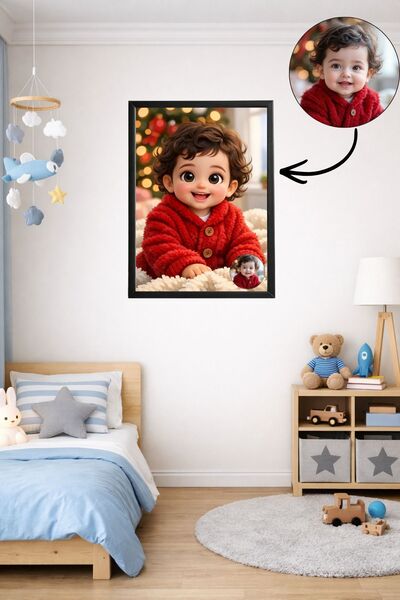 POSTER Kişiye Özel Çocuk Animasyon Poster/Tablo | Fotoğraftan Çizim | Bebek O...
