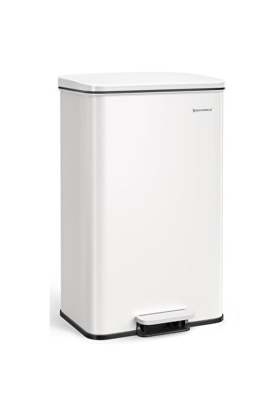SONGMICS Trash can 40L with pedal and soft close lid, steel, white