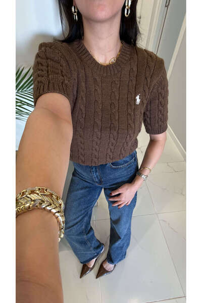 BİRCANÇİL Kanya Brown Logo Short Sleeve Knitwear