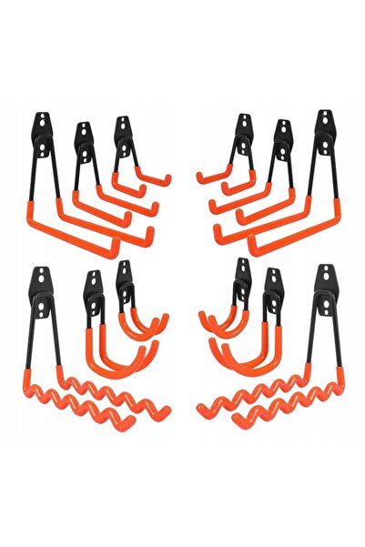 zola Set of 12 wall hooks, steel/PVC, for hanging tools and accessories, orange