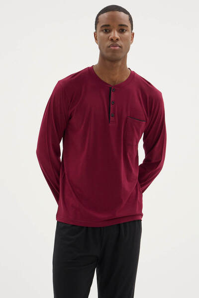 KLY New Modal Super King Size Long Sleeved 4 Season Fabric Men's Pajama Set