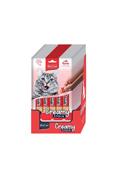 Biocat SNACK CREMA PENTRU PISICI CU TON SI CREVETI DISPLAY (12 PACHETE x 5 PL...