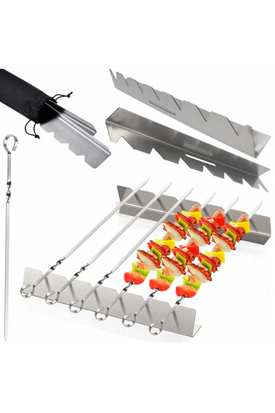 zola Set of 6 skewers with grill holder, made of steel, length 40 cm, storage...