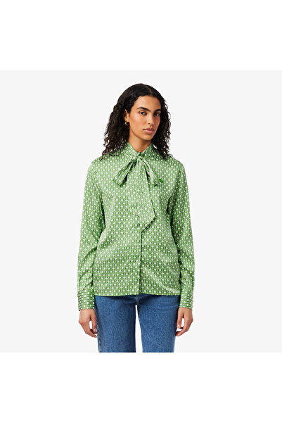 Lacoste Kadın Regular Fit Desenli Yeşil Gömlek