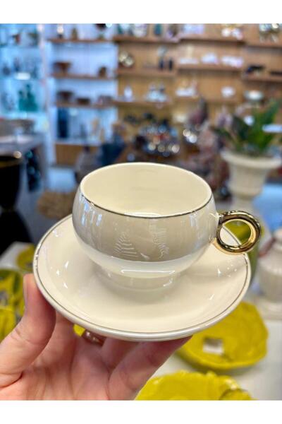 MİEN BEYAZ ALTIN SEDEFLİ TEK KİŞİLİK TÜRK KAHVESİ FİNCANI