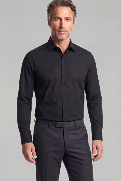 Bisse Modern Fit Classic Collar Black Pocketless Men's Shirt