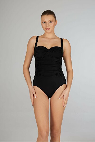 Estiva Women's Black Draped One-Piece Swimsuit
