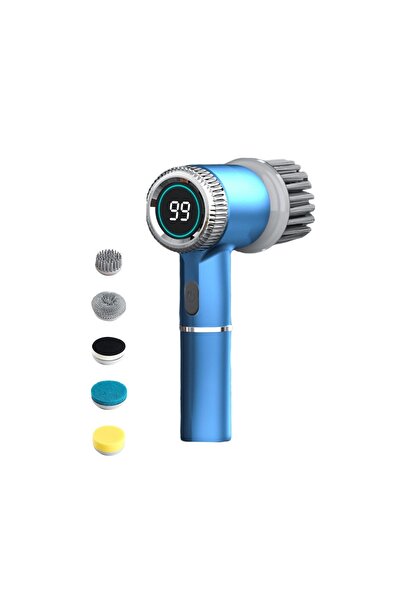 zola Electric cleaning brush 5 heads LCD display USB waterproof blue