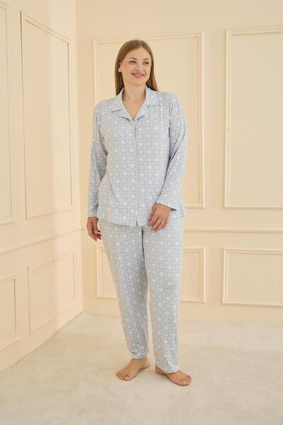 Kompedan Ženski set pidžama Milan Battal Na dugmad sprijeda | Plava 50801-2529