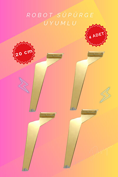 NİKSA METAL 20 cm Metal Mobilya Ayağı - Robot Süpürge Uyumlu -Gold- Ünite ve ...