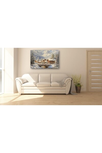 PIM Pictură pe pânză de iarnă, sat de munte acoperit de zăpadă