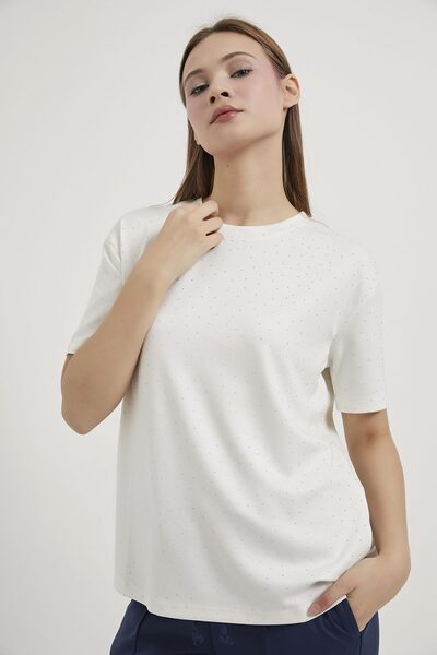 Arma Life ARMALIFE 11351 Tricou de damă cu guler BİS și aplicații de piatră