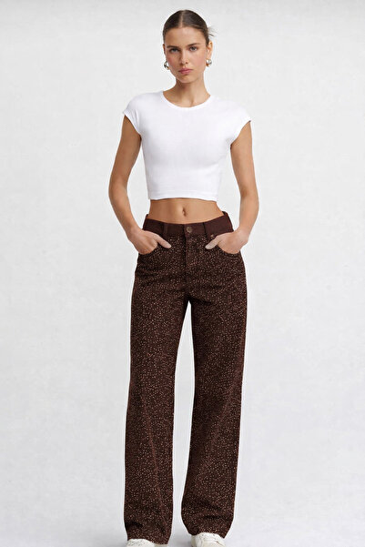 M&S moda evi Taş Detaylı Kot Pantolon Kahve Likrasız