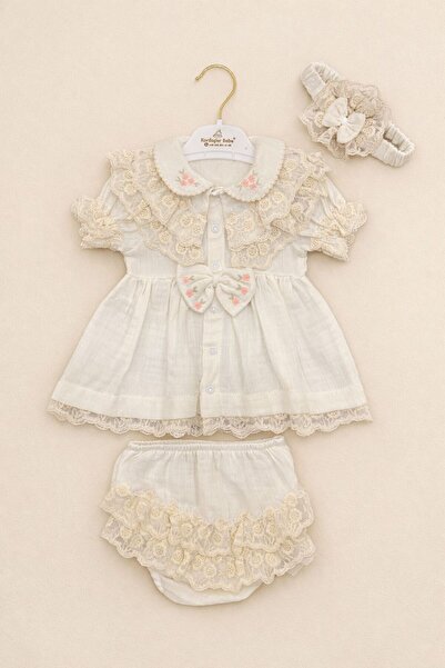 Kardeşler Bebe Lace Detailed Bowknot Baby Girl Set 3-Piece Summer Set Cotton ...