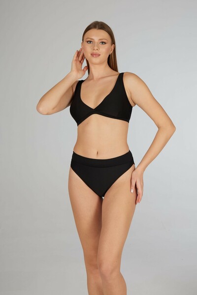 Estiva Women's Black Belt Piece Double-Breasted Bikini Set