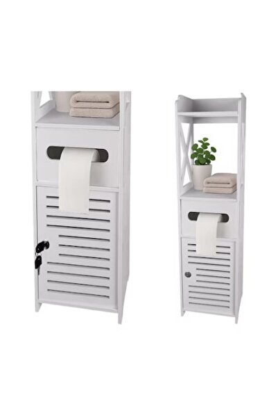 Ruhhy Bathroom Cabinet, MDF, with Shelves, Compartment with Door, Toilet Pape...