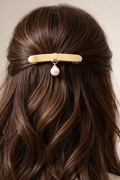 TAKIŞTIR Metalna automatska kopča zlatne boje sa detaljima od bisera