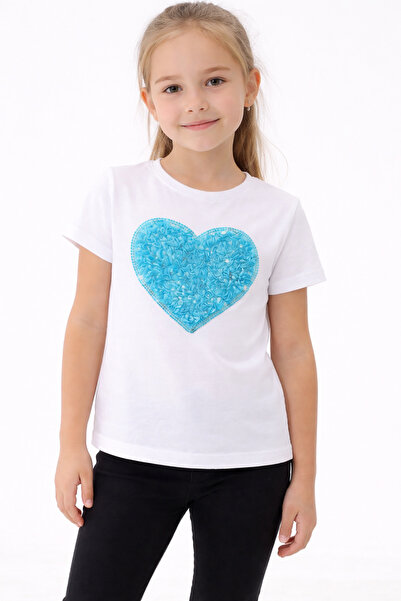 Nacar Kız Çocuk Kalp Detaylı Tişört 23 Nisan 29 Ekim Gösteri Tişört