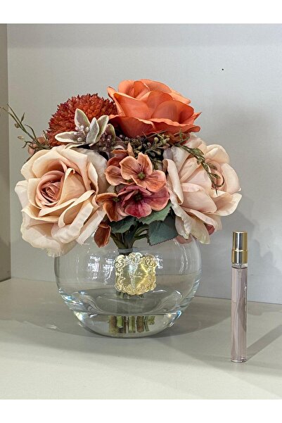 TASARIMHMODA Yapay Çiçekli Fanus Vazo ( Oda Kokusu) No:2