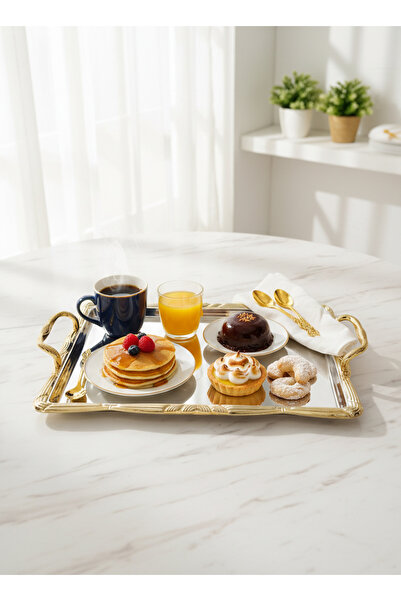 Living Rectangular metal serving tray with a modern and luxurious design - si...