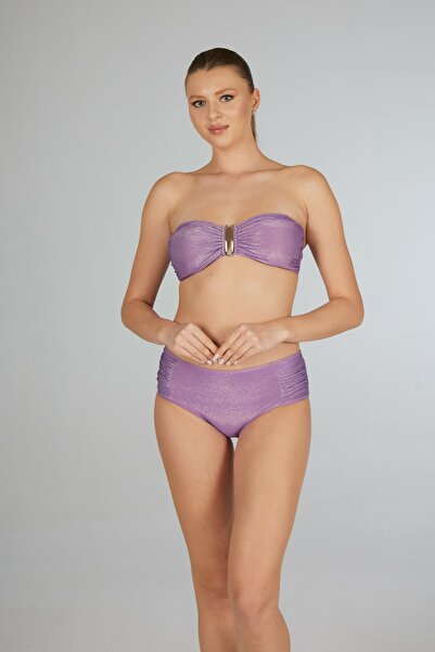 Estiva Women's Shiny Lilac High Waist Strapless Bikini Set with British Acces...