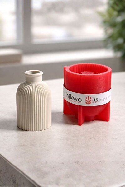 Hikwo Çizgili Vazo Silikon Kalıbı - Taş Tozu Döküm Kalıbı - Silikon Kalıp