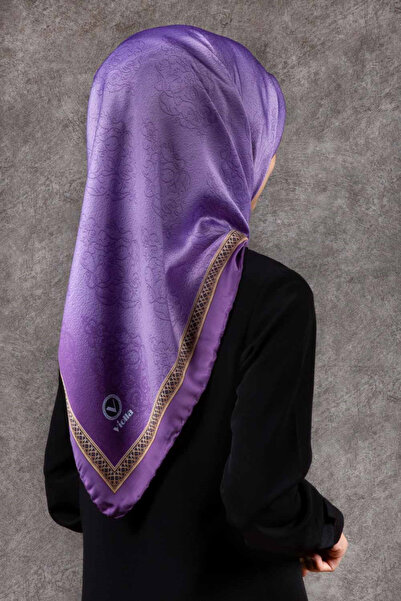 VİOLLA Twill Kare Desenli Lila Renkli 90x90 Eşarp (İpek İçermez) Kenar Dikiş ...