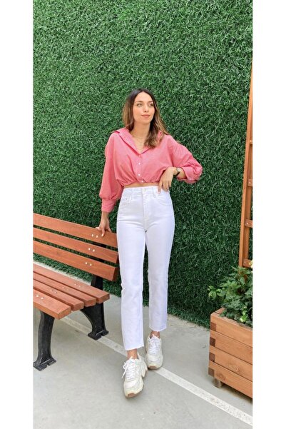 Pubi New Season Women's White Boyfriend Jeans