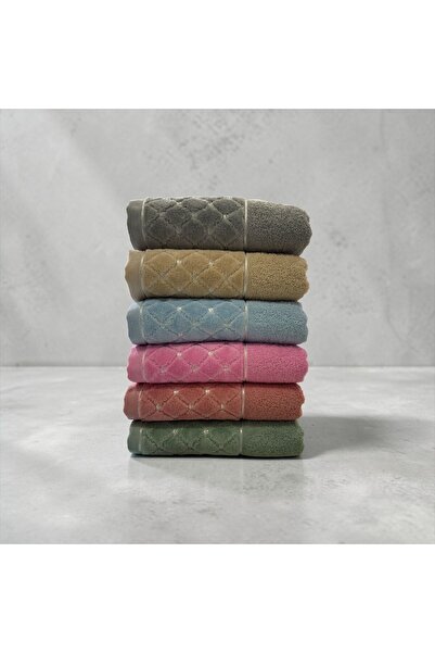 Softplus 100% Cotton 6-Piece Partial Velvet Hand Towel Set