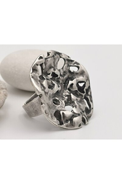 KAEVjewelry Round, Textured ring made of silver-plated zamak