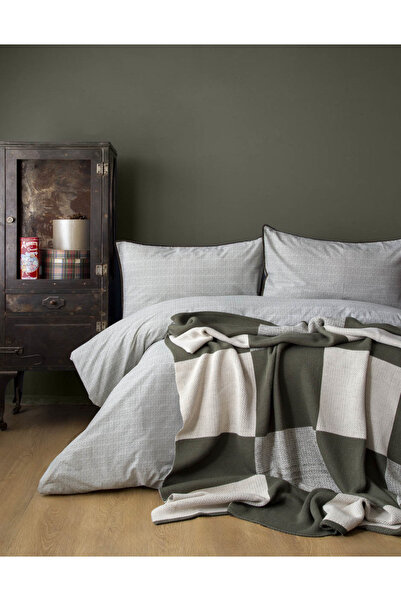 Apricitas HOME Σετ Παπλωματοθήκη Διπλού Μεγέθους Enola Green με Πλεκτή Κουβέρτα