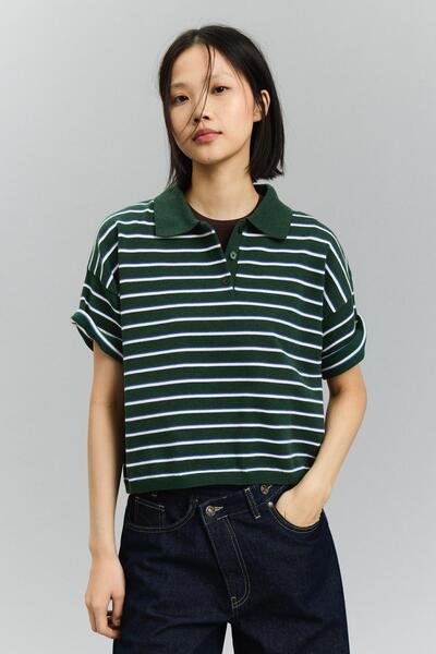 Bershka Çizgili polo kazak