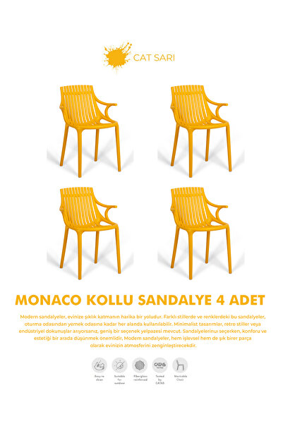Daim Plastik MONAKO KOLLU LÜX CAFE & RESTAURANT SANDALYESİ 4 Lü Set