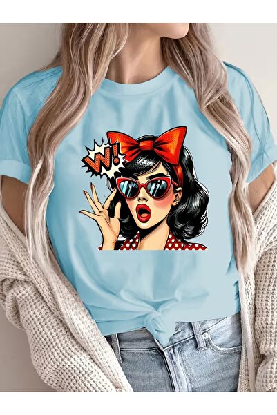 WOODROFFE Women's Vintage Pop Art Printed Oversized T-Shirt Loose Fit