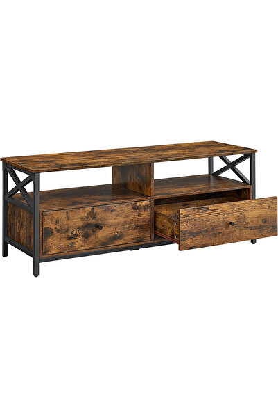 VASAGLE Comodă TV cu 2 sertare și 2 rafturi, cadru metalic, 120x40x50 cm, mar...