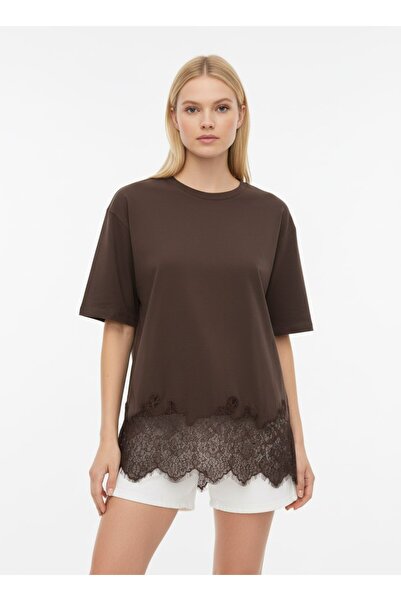 Noi Belis Oversized Lace Detailed Knitted T-Shirt Ss26Ts0020