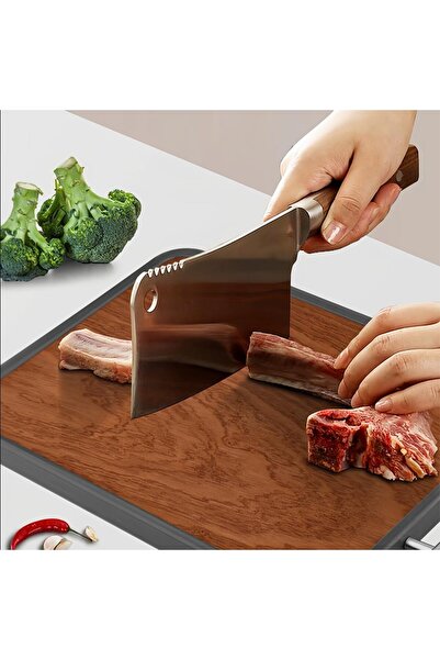 Sthxyfaith Titanium cutting board-Cutting Board 2-in-1 Double-Sided - GR1 Titanium & Wood with Non-Slip Edges