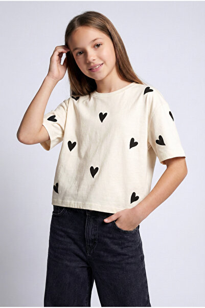 Dmb Girl's Heart Patterned Cropped T-Shirt