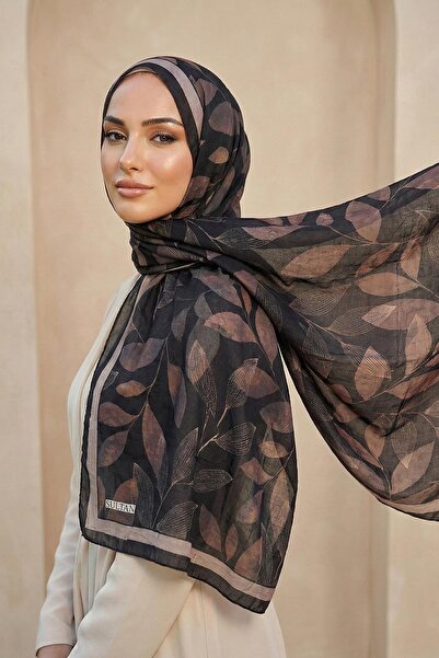 Sultan Eşarp Sultan Patterned Bamboo Kraş Shawl - Leaf Model - Dk07-03