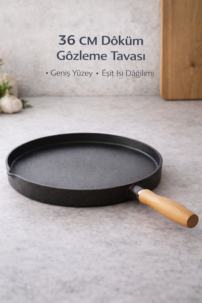 FIDUCIA Derin Gözleme Tavası 36 Cm Döküm Granit Kaplama Büyük Boy Sac Tava