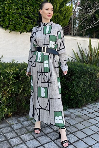 Hiccup Msn Geometric Patterned Belt Piece Long Dress