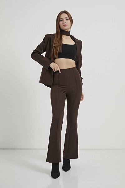 Arma Life Armalife 2686 Zipper Detail Flowered Flared Fabric Women's Pants