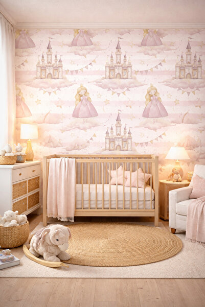 HTS Reklam Prenses Şato Desenli Çocuk Odası Duvar Kağıdı Kendinden Yapışkanlı...
