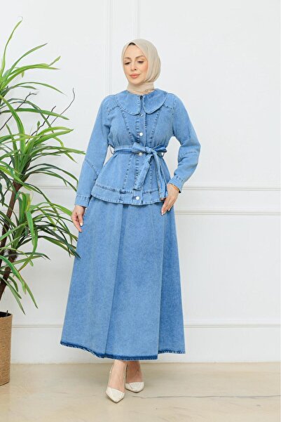 ESLEMNUR 2-Piece Denim Set // Jacket Skirt Button Detail En1003