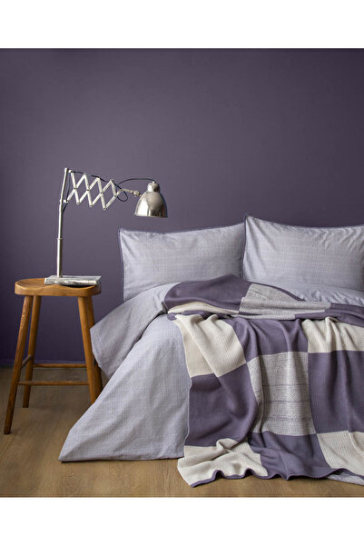 Apricitas HOME Σετ Παπλωματοθήκη Διπλού Μεγέθους Enola Lila με Πλεκτή Κουβέρτα