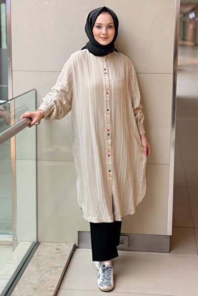 Ghisa Hakim Yaka Uzun Keten Gömlek