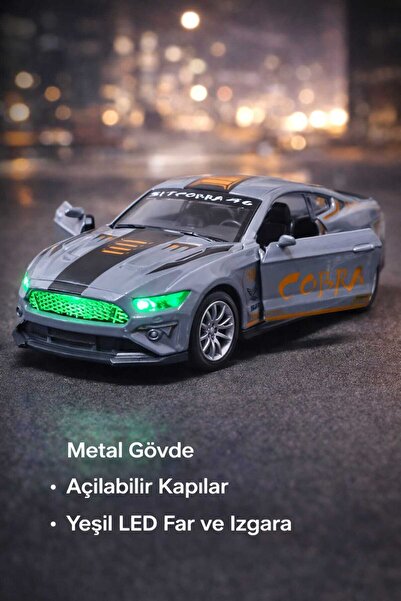 Fidan oyuncak Işıklı Sesli Metal Spor Araba Çek Bırak – 12 cm Shelby COBRA Model