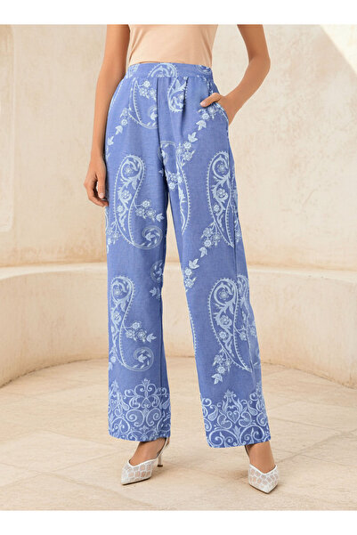 FAV قصة ساق واسعة بنقشة بثنيات مع ثنيات